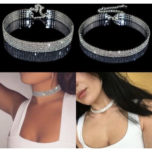 Gothic Luxury stretchable elastic force Crystal Choker Necklaces Charms Rhinestone Neckless Chocker For Women Wedding Jewelry