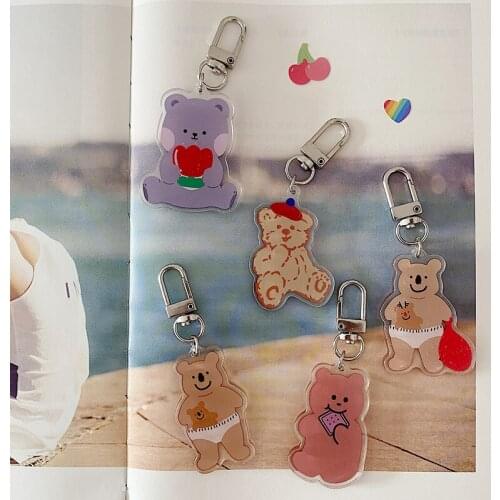 Ins Cartoon Cute Bear Key Buckle Acrylic Student Backpack Stationery Creative Diy Decorative Pendant Accessories Key Management