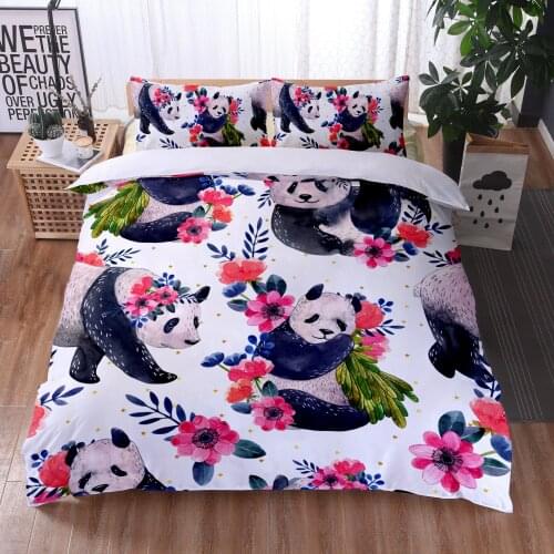 Cartoon Panada Bedding Set Luxury Cute Animals Printed Duvet Cover Set 3PCS Microfiber Quilt Cover Kids Women Comforter Cover