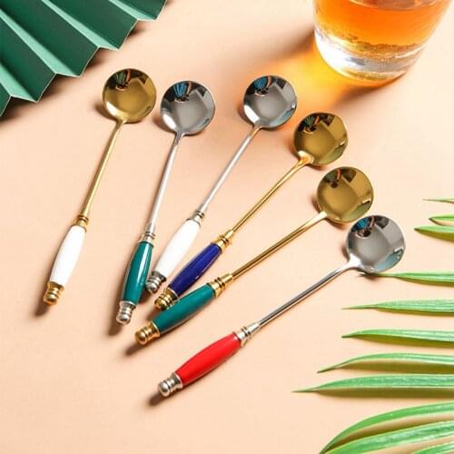 Round Shape Coffee Spoon Stainless Steel Mini Teaspoons Sugar Dessert Spoon Ice Cream Soup Spoon Kitchen Accessories #C