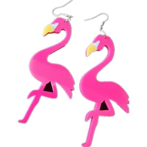 Cool Night Club Pendants Hot Pink Parrot Bird Flamingo Earrings Acrylic Animal Drop Dangle Long Earrings for Women Duftgold