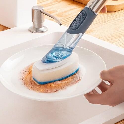 Kitchen Cleaning Brush And Dishwashing Soap Liquid Two-in-one Long-handled Kitchen Cleaning Brush Pot And Pan Sink Cleaning Tool