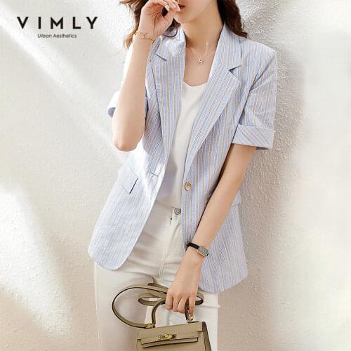 VIMLY Blazer Jacket For Women Summer Elegant Striped Coat Office Lady Business Casual Blazers Thin Female Suit Jackets F7832
