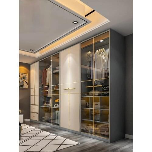 Light luxury wardrobe modern simple home master bedroom tempered glass assembly minimalist overall wardrobe
