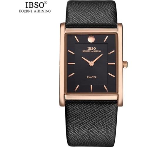IBSO 7MM Ultra-thin Rectangle Dial Male Quartz Wristwatch Black Genuine Leather Strap Watch Men Classic Business New Men Watches