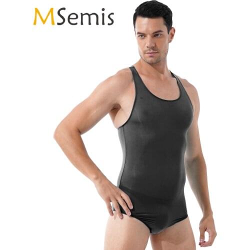 Mens Swimsuit Bodybuilding Jumpsuits Round Neck Sleeveless Sportswear Fitness Lingerie Wrestling Singlet Stretchy Bodysuit