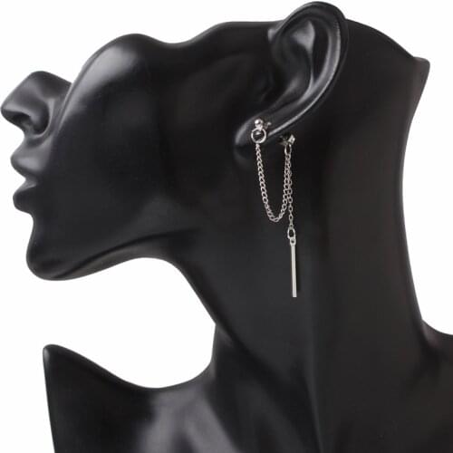 Unusual Mens Punk Minimalist Metal Chain Earrings Geometric Bar Tassel Earrings For Women Charm Fashion Ear Jewelry Gifts