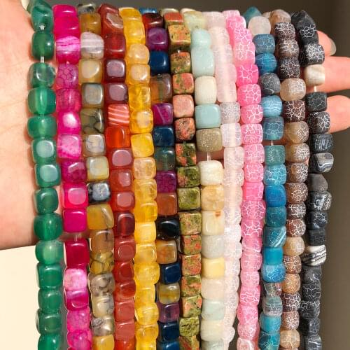 Wholesale Natural Stone Square Shape Agat Amazonite Unakite Loose Beads for Jewelry Making DIY Bracelet Necklace 6-8mm 15 Inches
