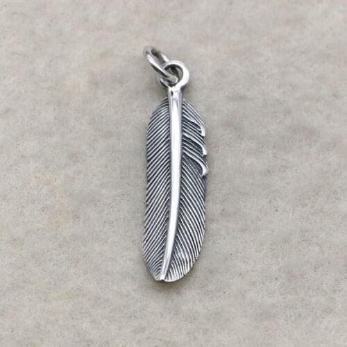 Punk Jewelry Feather Sterling Silver S925 Necklace Men Pendant Thai Silver Personality