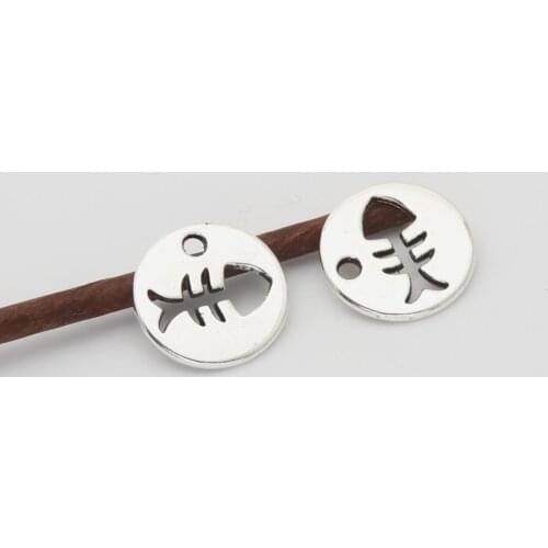 50pcs Silver Color Round Fish Animal Charms Hollow Fish Bones Pendant Jewelry Making DIY Handmade Findings Accessories A3387