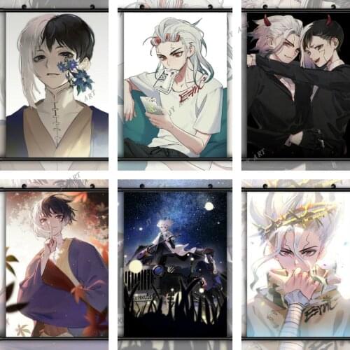 Dr. STONE Ishigami Senkuu Asagiri Gen Anime Poster Print Retro Canvas Painting Wall Art Picture for Kids Boys Bedroom Home Decor