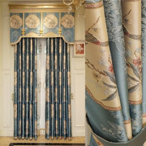 European and American top luxury elegant blackout curtains for living room windows with high-quality embroidered Voile curtains