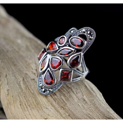 S925 Silver Jewelry Thai Silver Seiko Ms. Pavement Pomegranate Red Ring