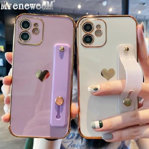 MrenewedM 12 Pro Max Plating Bumper Wristband Phone Case For iPhone 11 X XR XS Max 7 8 Plus SE2 Wrist Strap Stand Silicone Cover