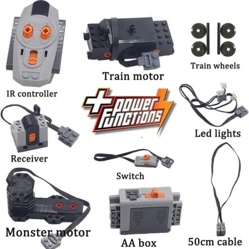 Technical Motor Kit Power Function Switch IR Remote Control Receiver Battery Box Train Motor Compatible All Brand PF