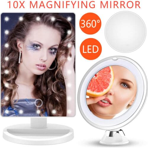10X Magnifying LED Lights Makeup Mirror With Lamp 15X Magnifier USB Battery Vanity Glass Make Up Light Mini Cosmetic Suction Cup