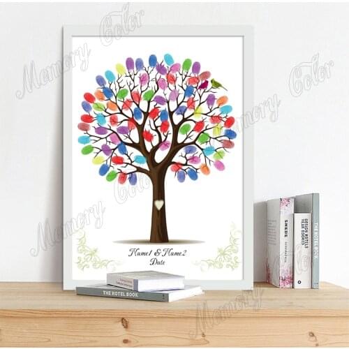 Personalized Name Date Fingerprint DIY Wedding Tree Canvas Guestbook For Wedding Anniversary Souvenir (Inkpad Included)