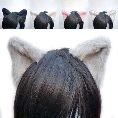 Lolita Anime Cosplay Long Fur Fox Ears Hair Clip Party Neko Cat Ear Halloween Carnival Christmas Hair Accessories
