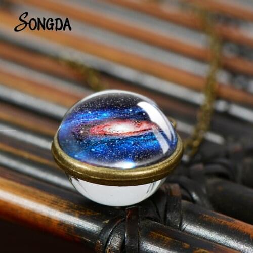 2019 New Nebula Galaxy Double Sided Necklace Space Star The Milky Way Art Picture Glass Ball Pendant Women Christmas Gift