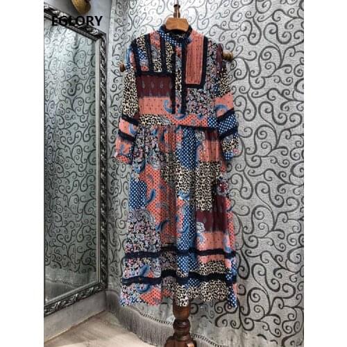 New Arrival Dress 2021 Spring Fashion Clothing Women Vintage Print Long Sleeve Mid-Calf Length A-Line Party Boutique Dress Robe
