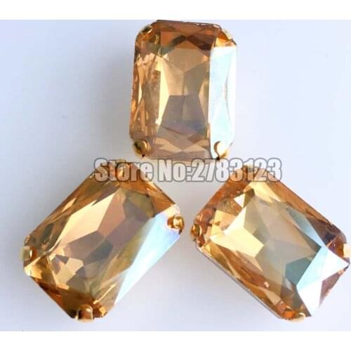 Golden Base Rectangle eight square golden champion Glass Crystal sew on claw rhinestones diy/Clothing accessories SWCJ04