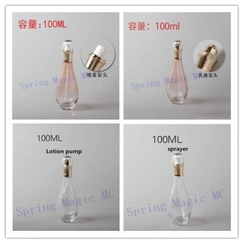 100ml Light Pink/Clear Glass Emulsion bottle,Cosmetic Containers pump Lotion bottles,spray perfume Bottles,Empty Glass bottle