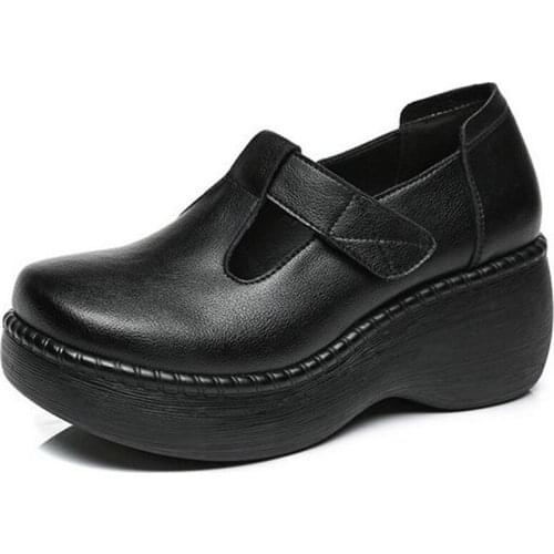 2021 New Spring Top Cowhide Genuine Leather Shoes Platform High Heel Shoes Wedges Comfort Loose Women Shoes Casual Trendy Shoes