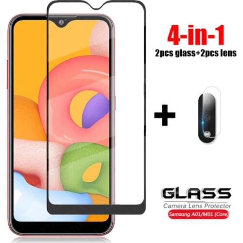 4-in-1 For Glass Samsung Galaxy A01 M01 Core Full Cover Tempered Glass For Samsung A10 M10S A11 M11 Camera Lens Screen Protector