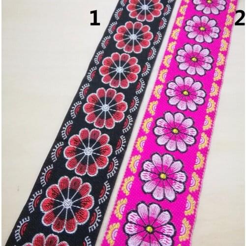 5cm 50mm 2'' New Pattern Black Red Pink White Sunrise Folk Ethnic Classical Trim Laciness National Jacquard Ribbon Woven Webbing