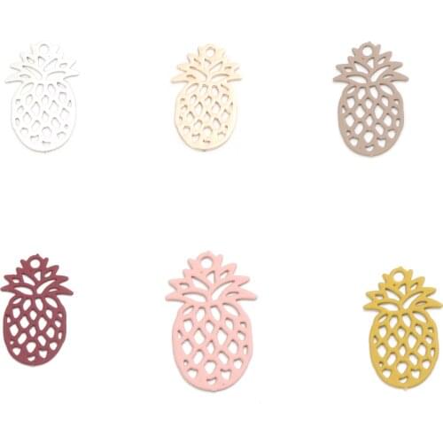 Filigree Stamping Pineapple Pandents Copper Fruit Ananas Charms Silver Color 15*9mm For DIY Earring Jewelry Making, 50 PCs