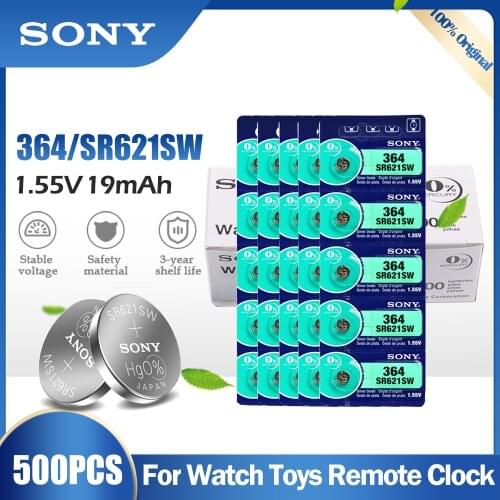 500PCS Sony 364 SR621SW AG1 LR621 621 164 531 SR60 LR60 1.55V Silver Oxide Battery For Watch Toy Calculator Meter Button Cell