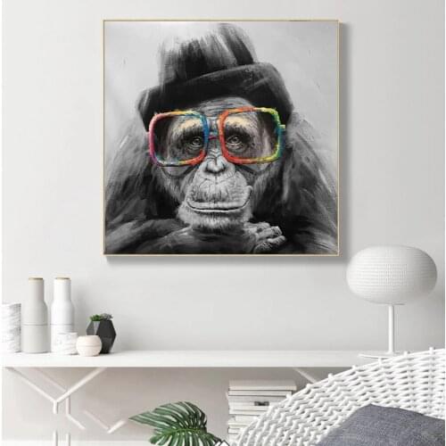 Abstract Monkey with Glasses Posters And Prints Animal Canvas Painting Modern Wall Art Picture for Interior Room Decoration