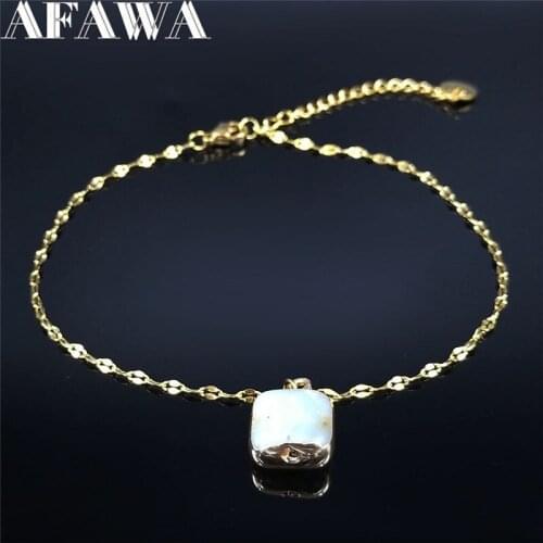 AFAWA 2021 Fashion Natural Stone Stainless Steel Anckle for Women Gold Color Bracelet for Leg Jewelry pulsera tobillera A64S04