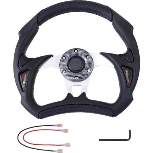 Aluminum Car JDM Racing Flat Dashed Steering Wheel PVC Sports Drifting Wheel Black Leather Effect