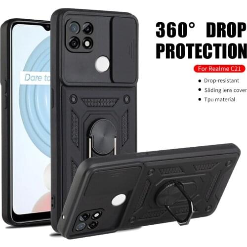 Armor Case For Oppo Realme C21 C12 C25 Narzo 20 30A A5 A9 A53 A32 2020 8 Pro Reno 5 4 Lite Push Camera Protect Ring Stand Cover