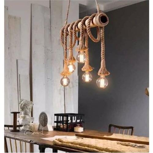 Decorative Bamboo Chandelier Rustic Jute Rope Pendant Lamp Billet Chandelier Wicker Chandelier Wood Functional