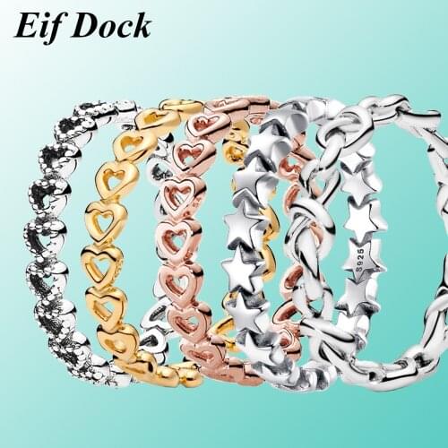 Eif Dock Trendy Silver Color Forever Love Heart Finger Rings for Women Wedding Anniversary Jewelry Stackable Lucky Rings