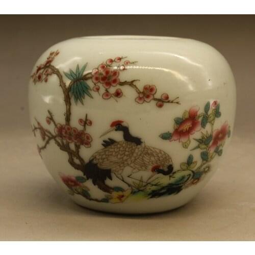 Chinese old porcelain Pink painting of pine Double crane bird food of Pastel Porcelain flower 12 pots