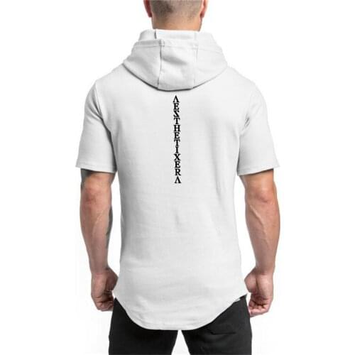 New Brand Cotton Hooded Casual Gyms Clothing Fitness Mens Fashion Sports Hip Hop Summer Bodybuilding Muscle Short Sleeve T-shirt