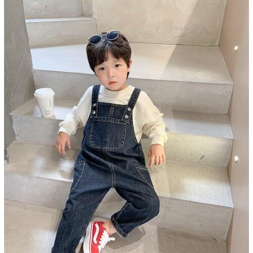 Autumn boys casual solid color denim overalls 1-6 years children cotton soft all-match bib pants