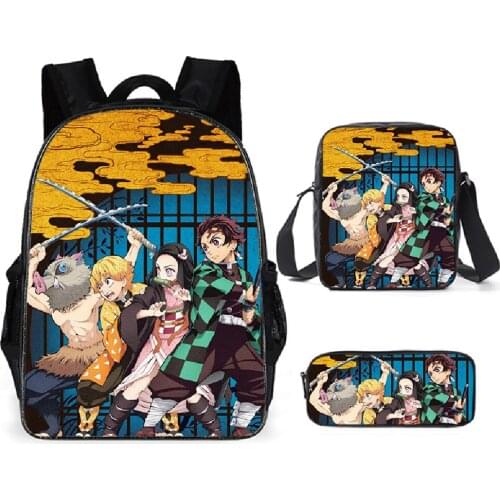 Anime Demon Slayer Kimetsu No Yaiba Kamado Tanjirou Cosplay Canvas Backpack Schoolbag Shoulders Travel Laptop Bags Pencil Case