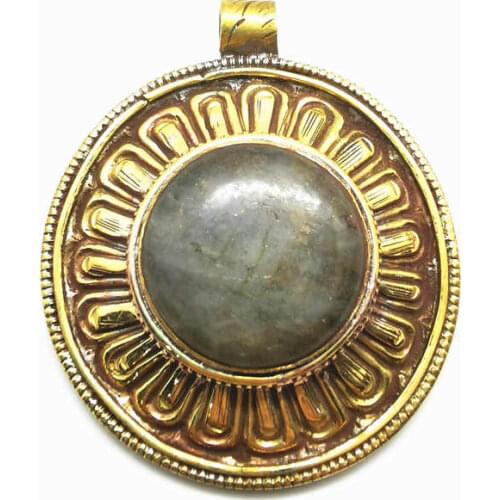 Indian Handmade Vintage Pendants Copper Capped Natural Labradorite Big Pendant TBP723