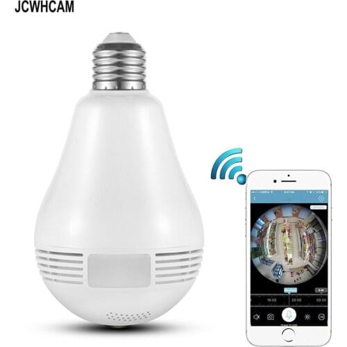 JCWHCAM 1.3MP WIFI Camera Wireless IP Camera Wi-Fi Bulb Lamp Fisheye Panoramic Surveillance Security Camera Motion Detection