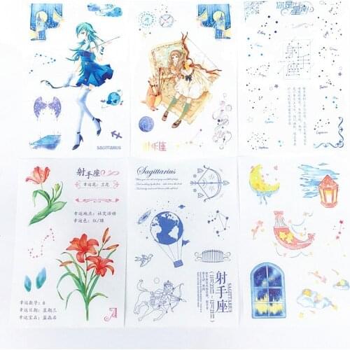 6pcs/set kawaii Anime Twelve Constellations Japanese Paper Hand Account Mmaterial DIY Decorative Stickers Student Stationery