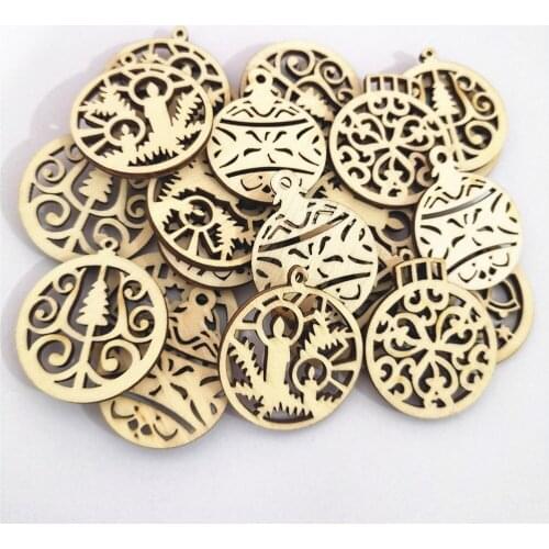 50pcs 40mm Mixed Hollow DIY Wooden Round Christmas Bauble Pendants Tags Decorations Craft Shapes Embellishments