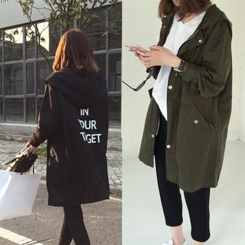 NEW Fashion Women Spring Autumn Loose Type Jacket Outwear Letter Printed Long Style Female Jacket Coat With Zipper