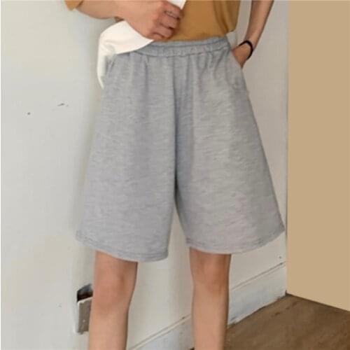 Summer Women Loose Shorts Solid Color Wide-leg Knee-length Harajuku Shorts Casual Simple Trend All-match Lady Chic Clothing