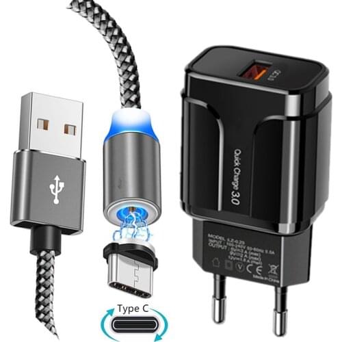 QC 3.0 Magnetic Type C USB Charge Cable For Samsung S8 A50 Huawei Mate 20 lite P20 Honor 20 ZTE Axon 10 9 Pro Fast Phone charger