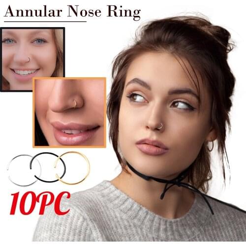 10Pc Fashion Fake Nose Ring Septum Ring Hoop Cartilage Tragus Helix Small Piercing Nose Ring For Women Accessories