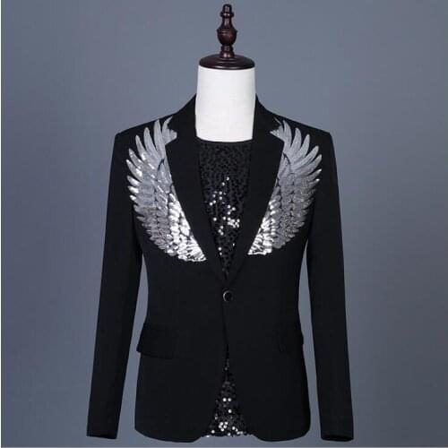 Men Sequin Blazer Wing Sequin Blazer Masculino Slim Fit Suit Jacket Men Blazer Sequin Homme Gold Silver Stage DJ Stagewear S-5XL